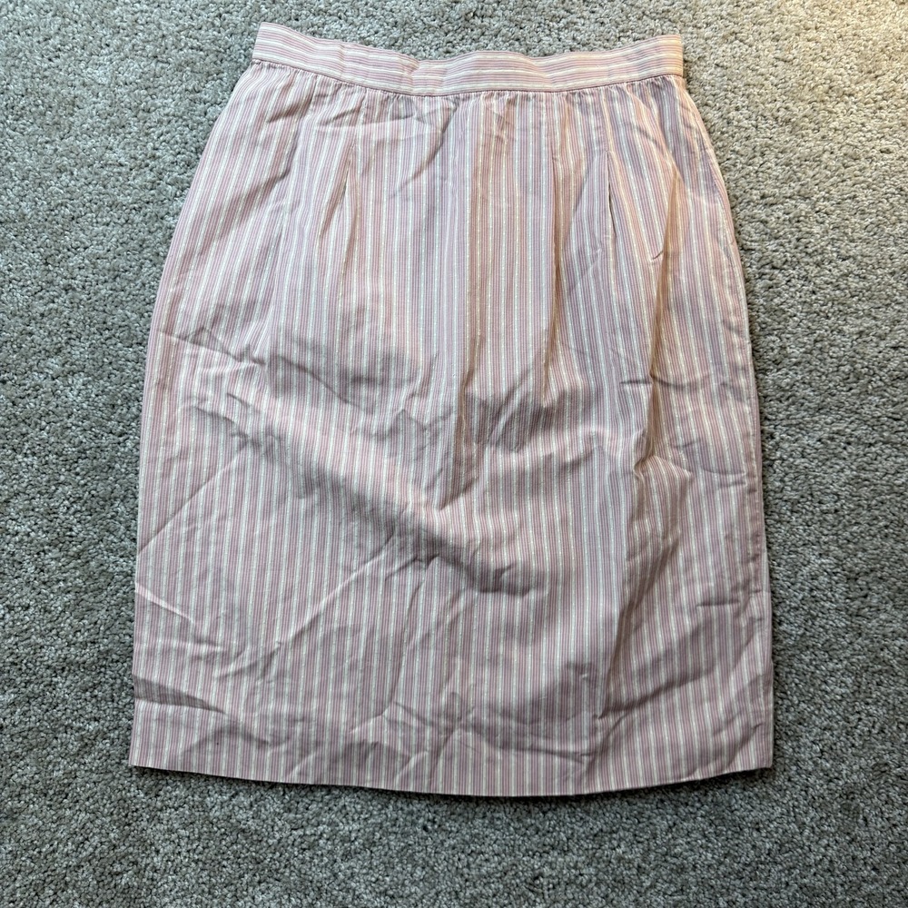 Vintage Liz Claiborne Skirt Womens 10P Pink Striped Pencil Knee Length Pleated
